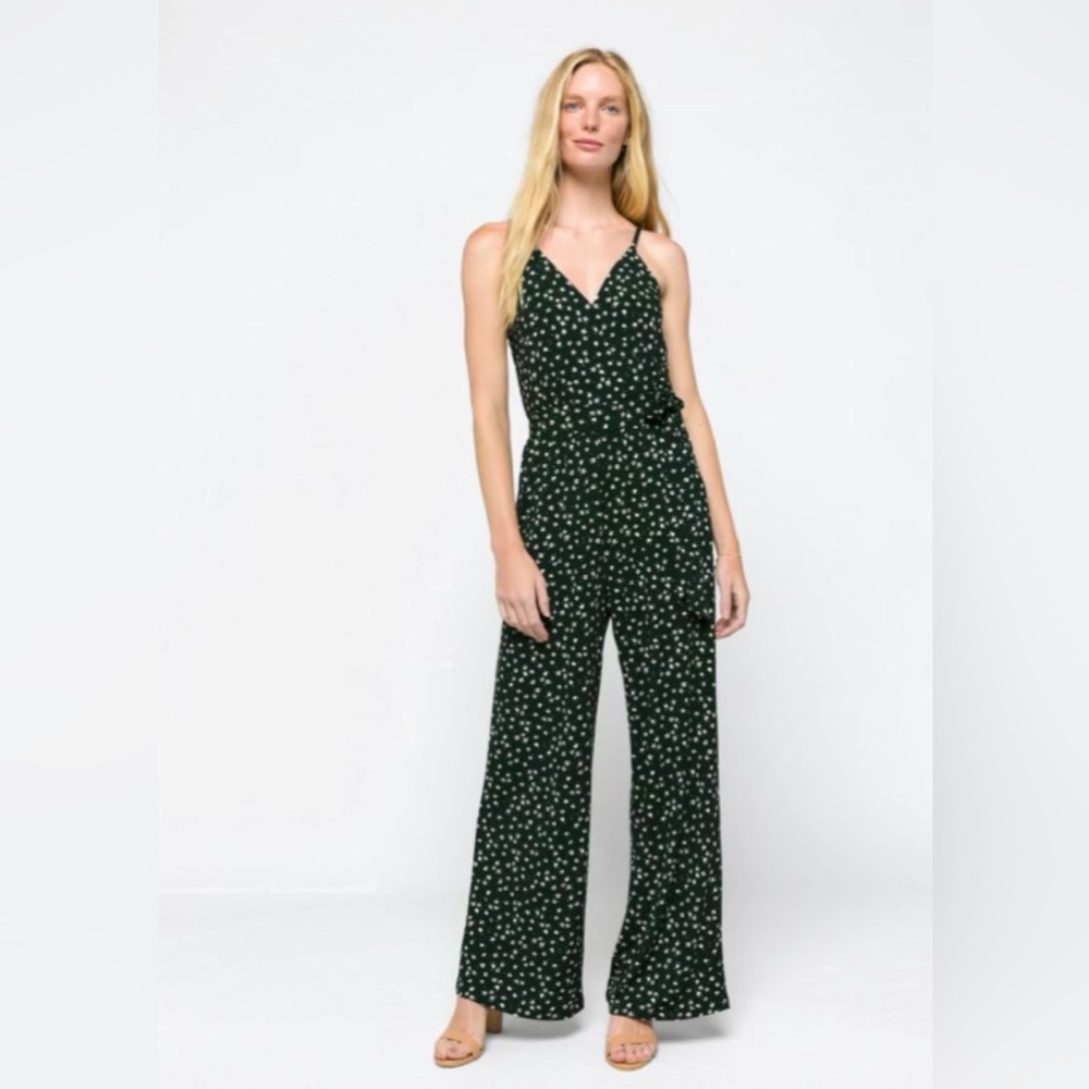 NWOT Kaileigh for Stitch Fix Green Rochelle White Floral Stretch Jumpsuit